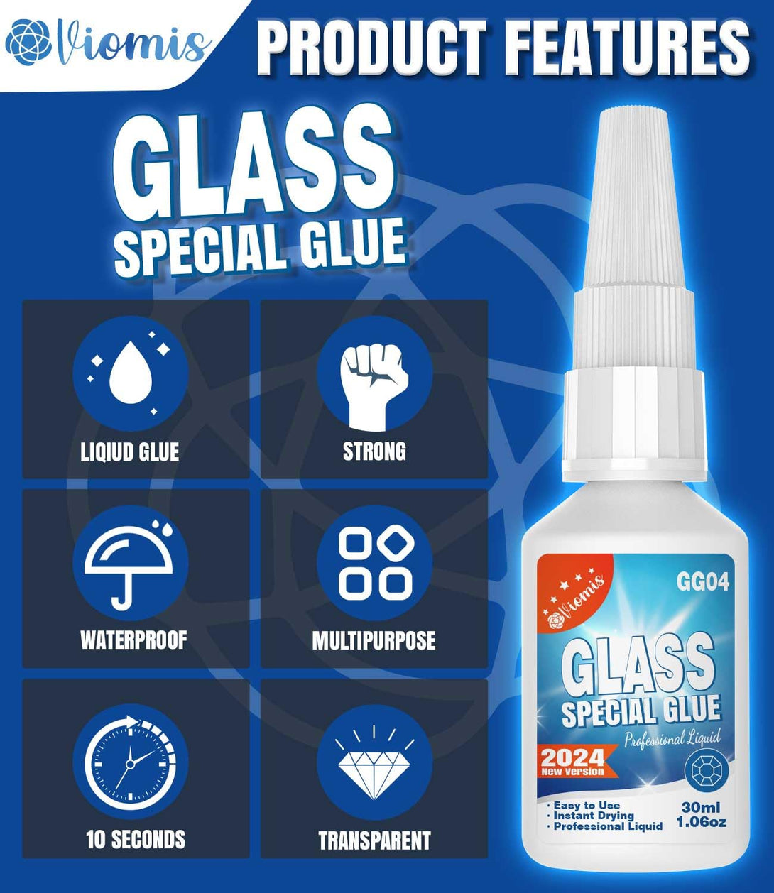 30G Clear Glass Glue - Strong Adhesive for Glass to Glass Bonding, Fast Drying, Invisible Repairs for Crafts, Jewelry, Crystals & More