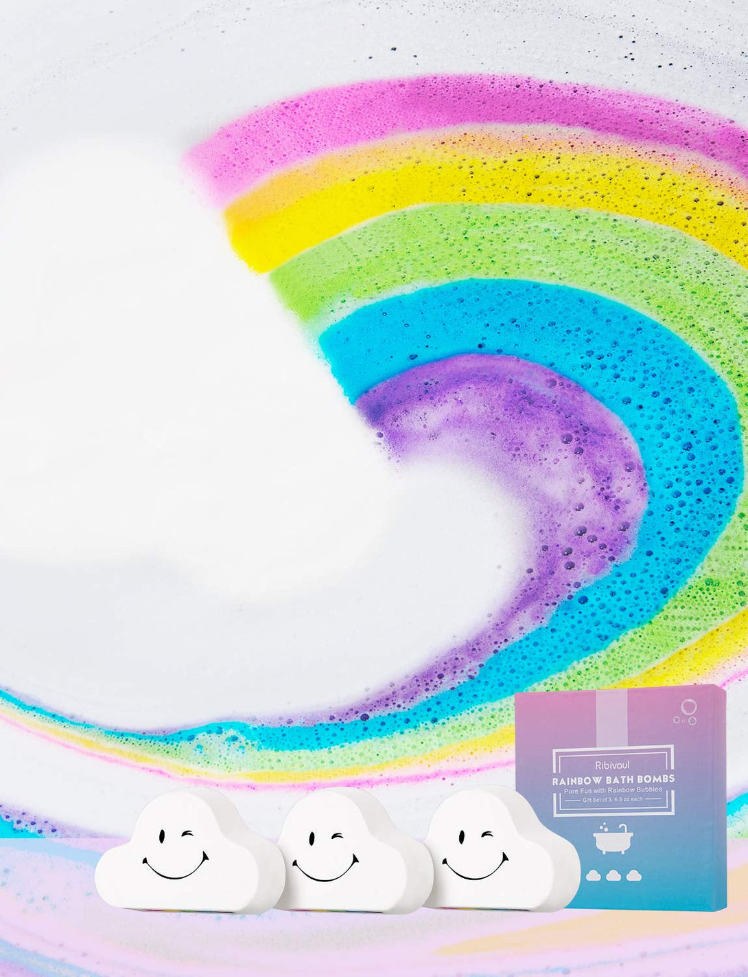 Cloud Rainbow Bath Bombs for Kids Girls, 3 XXXL Handmade Bath Bombs (6 Oz Each), Natural & Organic Kids Bath Bombs with Surprise Colors Inside, Perfect Birthday Gifts for Women