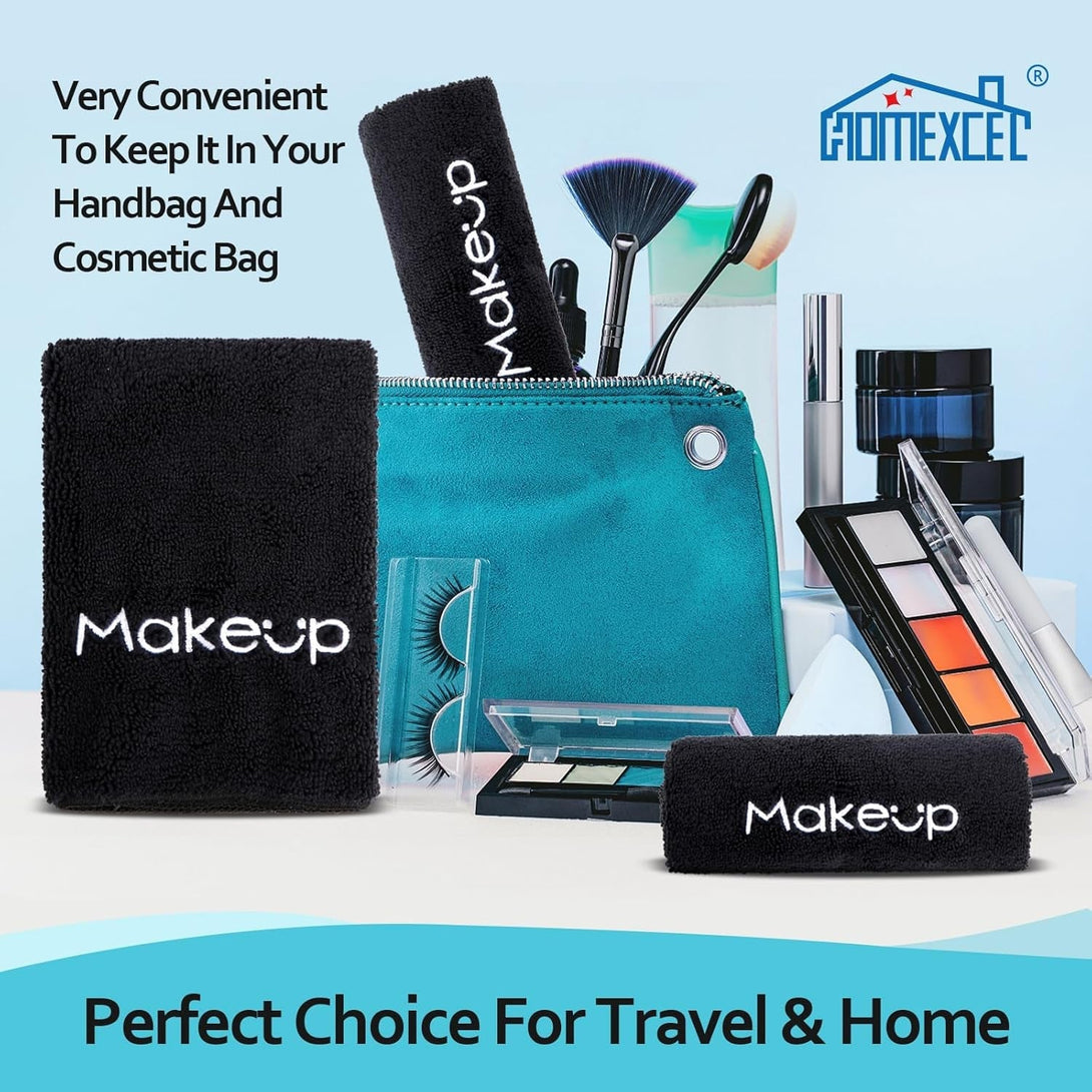 HOMEXCEL Makeup Remover Cloth 6 Pack,Premium Washable Soft 13X13 Inch Facial Cleansing Makeup Towels,Quick Dry Microfiber Face Towels Washcloths for All Skin Types,Black