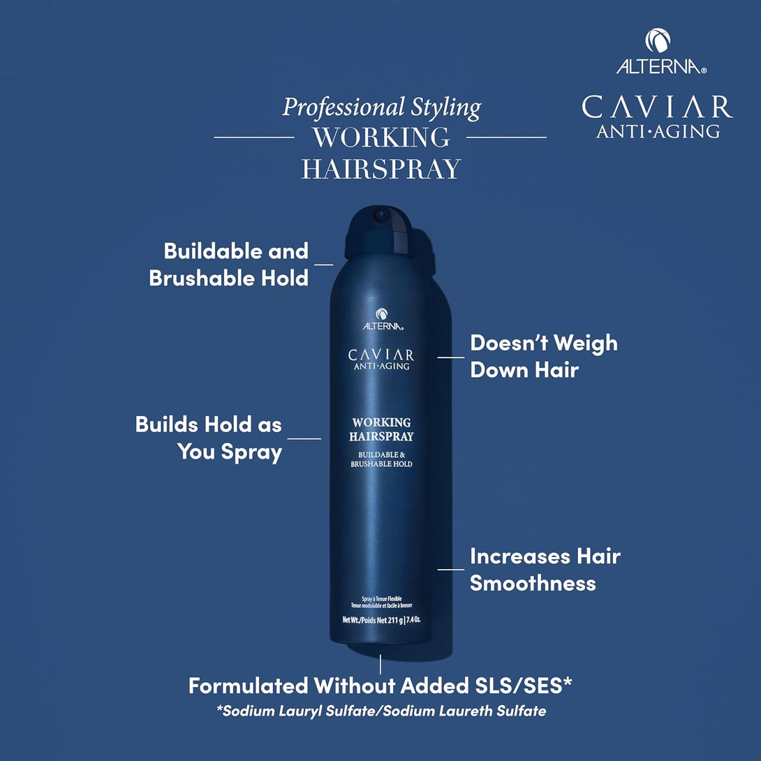 CAVIAR Anti-Aging Working Hairspray | Buildable, Brushable Hold | Helps Control Frizz & Adds Shine | Sulfate Free