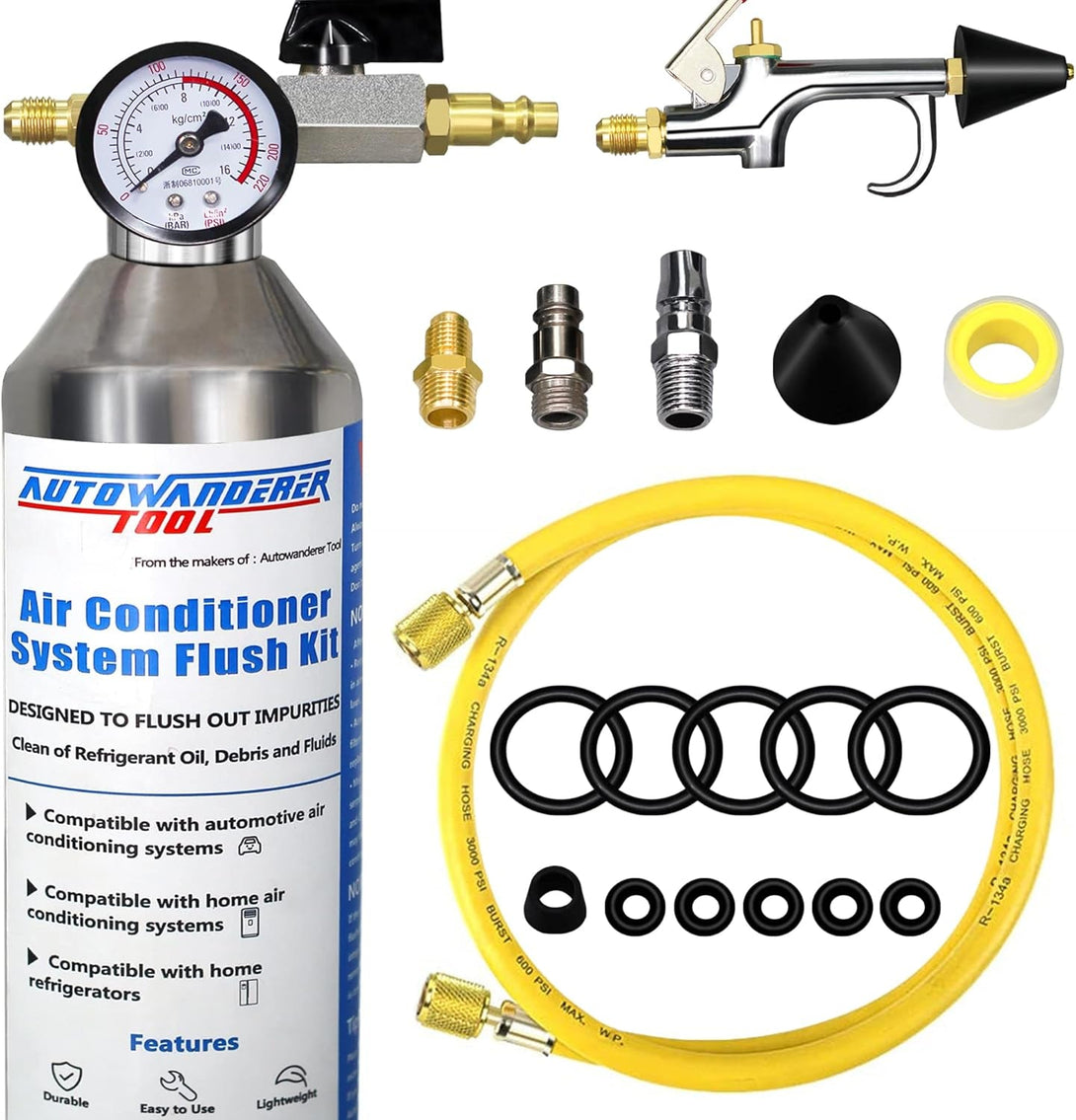 AC Flush Kit Air Conditioner System Flush Canister Gun Set for Clean A/C Line Flush R134A R410A R404A