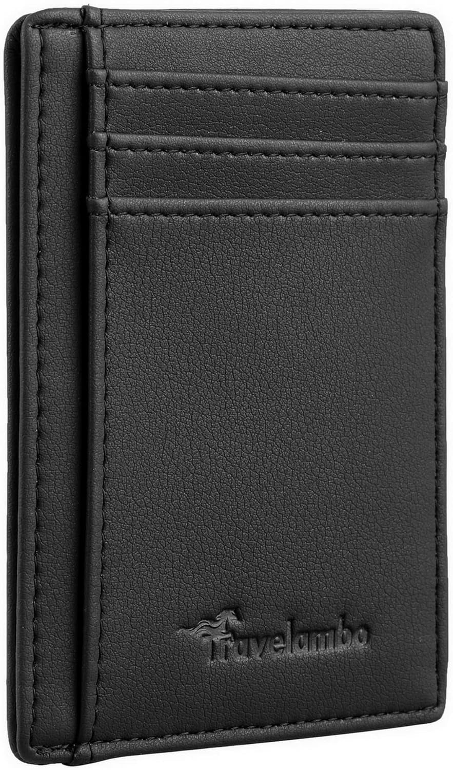 Travelambo Front Pocket Minimalist Leather Slim Wallet RFID Blocking Medium Size