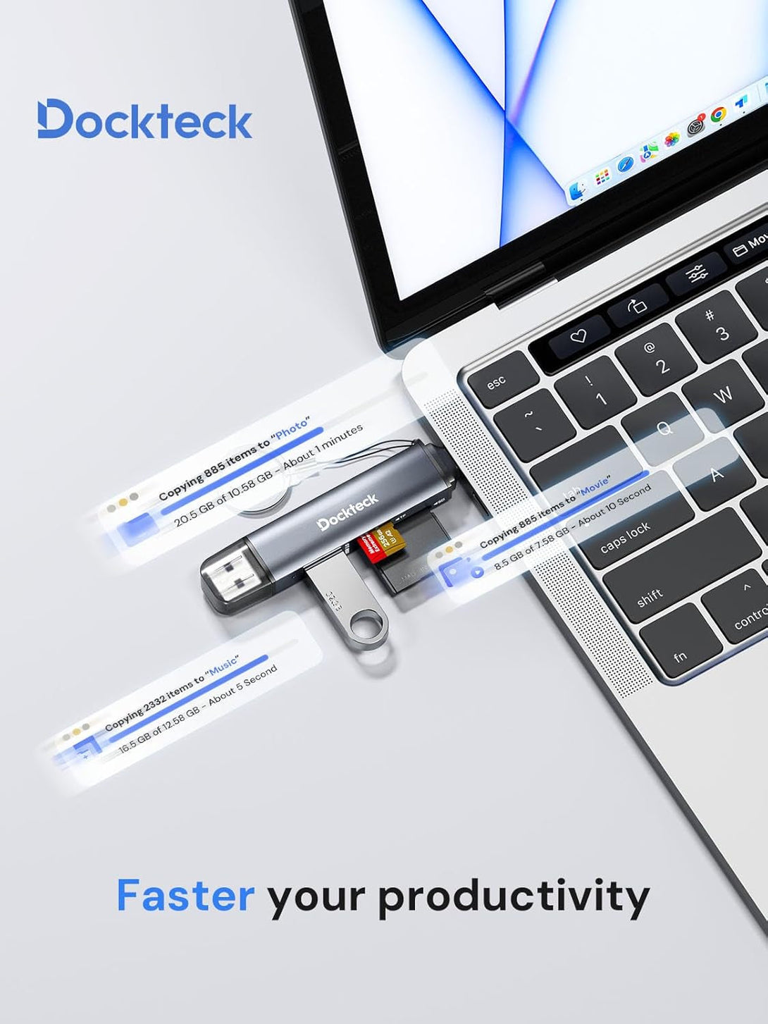 Dockteck SD Card Reader, 5G Super Speed USB3.0 SD/TF Card Reader, 3-Slot USB A/C to Sd/Micro SD/USB a Memory Card Reader for UHS-I Sd/Micro SD/SDHC/SDXC/MMC, Support OTG for Plug&Play