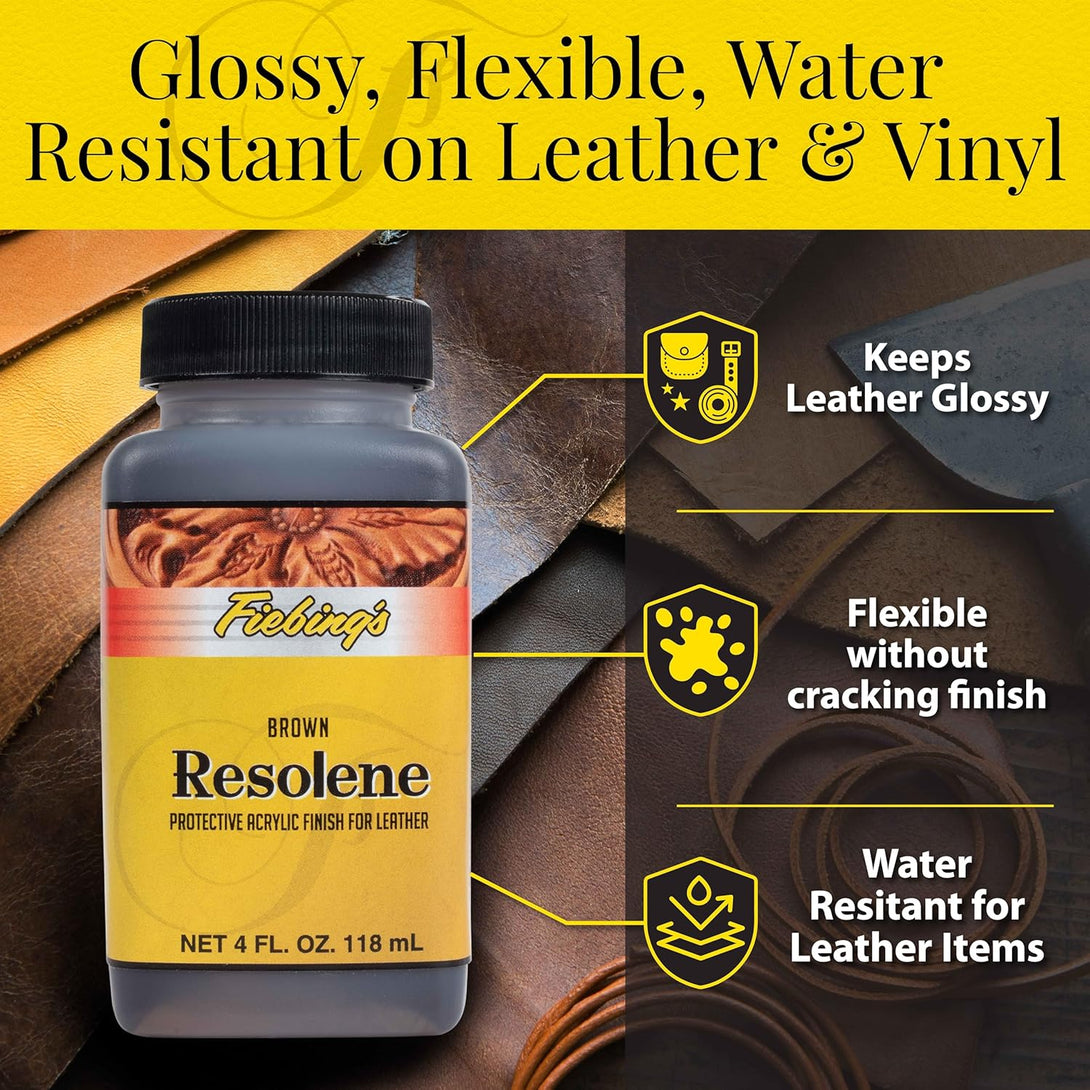 Fiebing'S Acrylic Resolene (4 Oz, Brown) - Protective Acrylic Leather Finisher - Glossy Finish Top Coat for Dyed & Polished Leathercraft - Flexible, Durable, Water Resistant for Boots, Couch, Purse