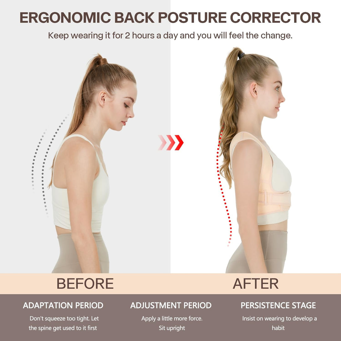 Back Brace Posture Corrector for Women and Men,Adjustable Shoulder Posture Brace,Upper Lower Pain Relief - Scoliosis,Hunchback,Hump,Spine Beige(Small/Medium)