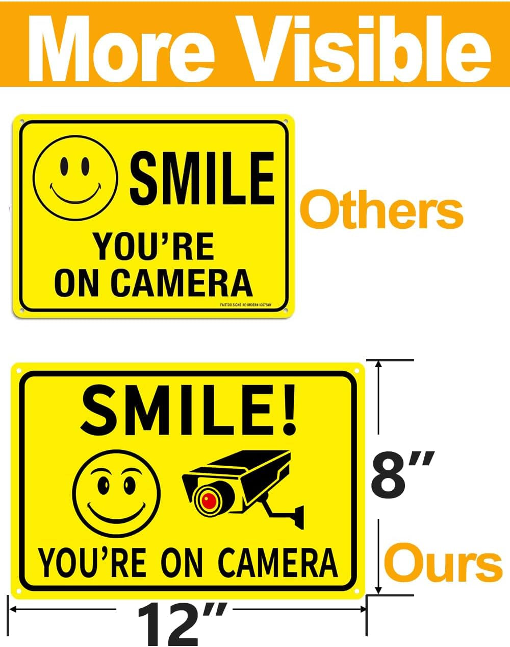 4-Pack Smile You'Re on Camera Signs 8"X12" Rust Free Aluminum Video Surveillance Signs Outdoor, Security Camera Sign with UV Printed - Smile Your on Camera Signs for Home, Business, Yard and CCTV