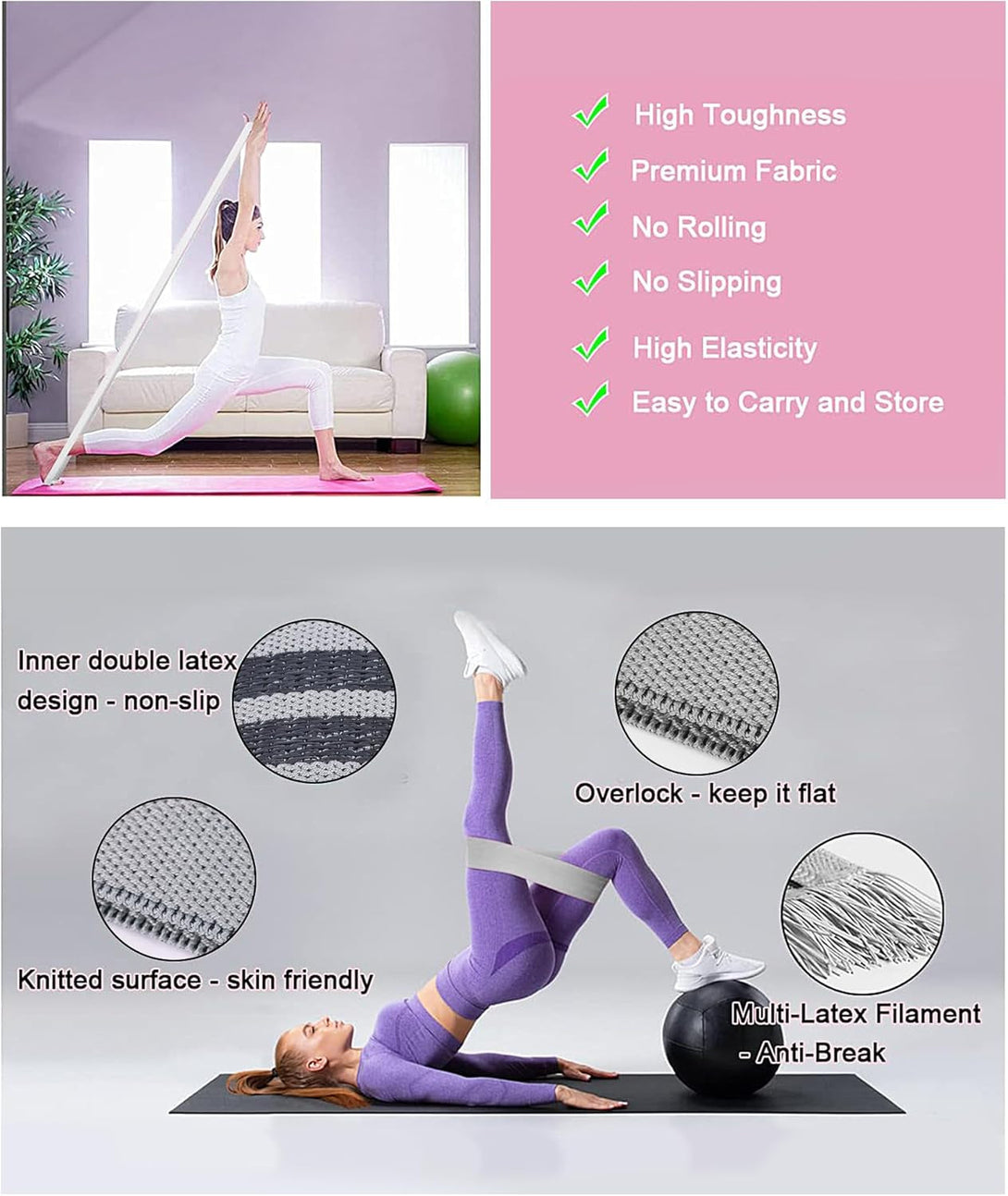 6 Pcs Fabric Booty Bands & Long Resistance Bands for Workout Butt and Legs Pull up Exercise Elastic Stretch Bands Home Gym Fitness Equipment