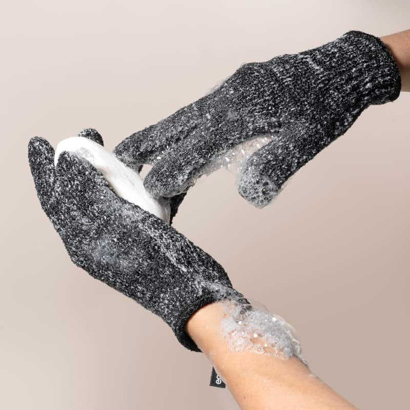 Ecotools Charcoal Bath + Shower Gloves, Exfoliating Gloves Remove Dead Skin & Cleanse Whole Body, Bath Gloves Infused with Charcoal to Scrub & Purify Skin, Cruelty Free, 1 Pair (2 Gloves)