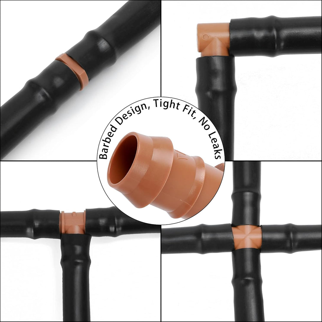 Cozy Tower 36 Pcs Drip Irrigation Kit 1/2 Inch Drip Irrigation Fittings Parts, Irrigation Tubing Fittings Hose Barbed Connectors, Including 2 Crosses 10 Tees 6 Elbows 12 Couplings 6 End Plugs