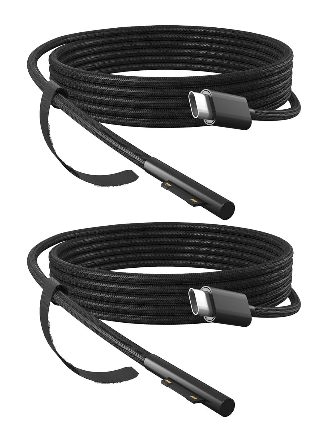 P45W USB-C Charger Cable 15V 3A Compatible with Microsoft Surface Pro 3/5/6/7Go3/2/1 Laptop 4/3/2/1 Type-C to Surface Nylon Braided Cable Power Supply - 2-Pack Black 6.6Ft