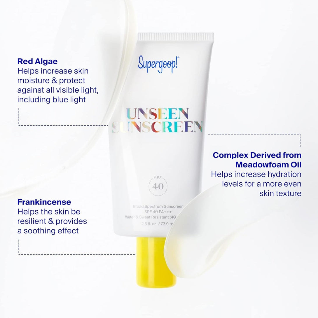 Supergoop! Unseen Sunscreen - SPF 40 - Invisible, Broad Spectrum Face Sunscreen + Makeup-Gripping Primer - Weightless, Scentless, Oil Free - for All Skin Types & Skin Tones - 0.5 Fl Oz