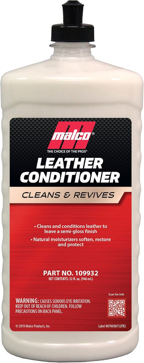 Malco Leather Conditioner for Cars - Cleans and Conditions Automotive Leather Seats & Surfaces/Natural Moisturizers Soften, Restore and Protect Leather Interiors / 32 Oz (109932)