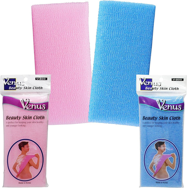 Bath Shower Exfoliating Towel Cloth Nylon Mesh Korean Loofah Scrub Washcloth Back Scrubber, Assorted Colors (2 Pack)