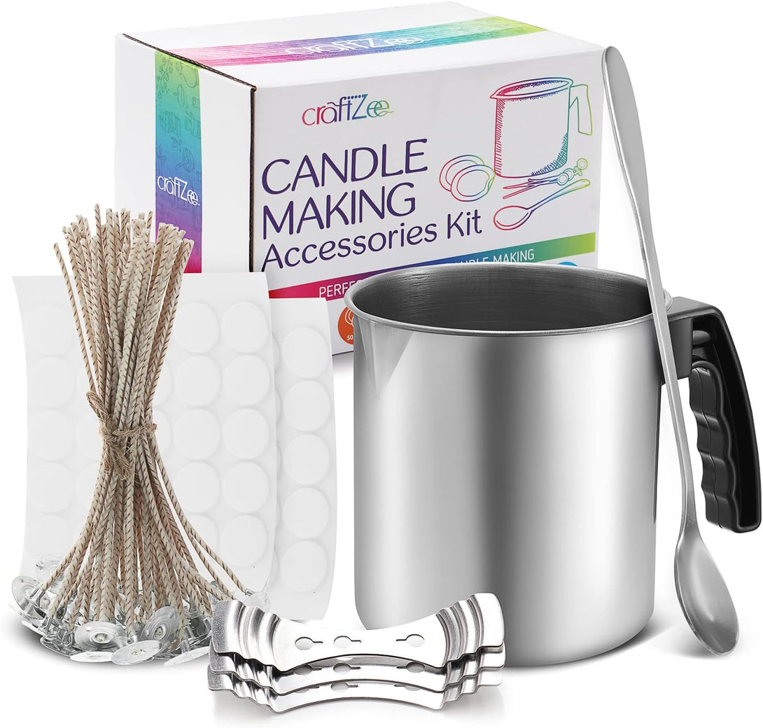 Craftzee Candle Making Supplies Set, Soy Candles Supplies Kit. DIY Candle Accessories Kit. Candle Wicks, Pouring Pitcher. Great Craft Kit for Adults.