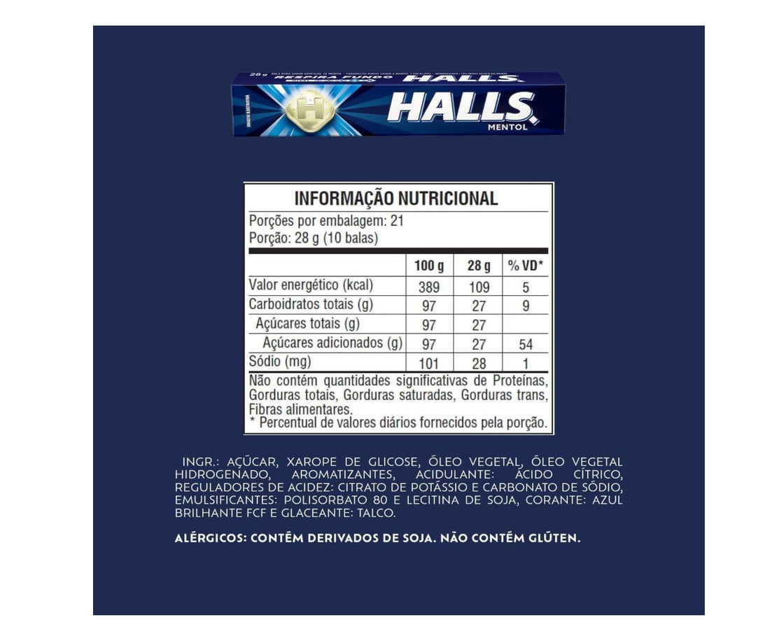 HALLS Drops Menthol Blue 588 Gr/ 20,74 Oz 21 Packs of 10 Drops (210 Total Drops)