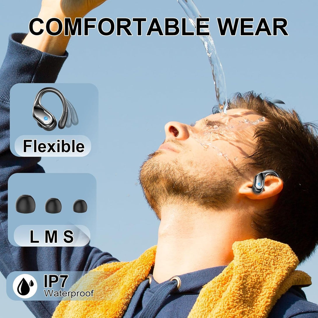 Wireless Earbuds Sport, Bluetooth 5.4 Headphones 2025 Bluetooth Earbuds with 75Hrs Stereo, 4 ENC Mic, Over-Ear Buds with Earhooks Noise Canceling Earphones , IP7 Waterproof Headset for Workout/Running