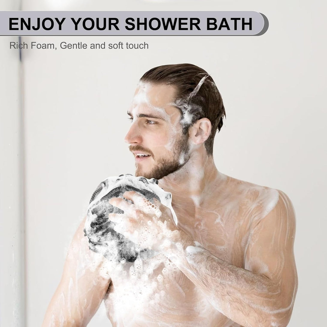 Loofah Sponge Xxl-100G 4 Pack, Bath Sponge Soft Mesh Shower Puff Loofah for Men, Exfoliating Body Scrubber for Women, Shower Accessories (Black)