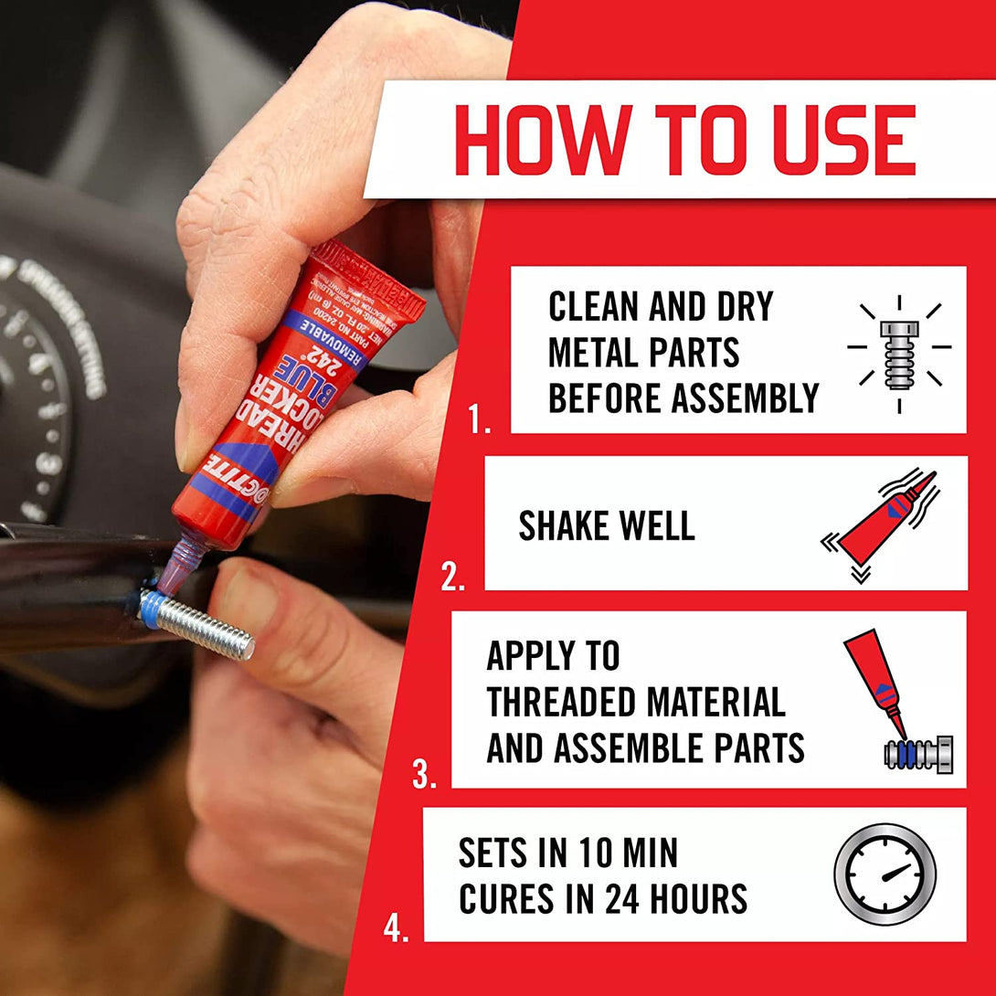 Loctite Threadlocker Blue 242 - Removable Thread Lock Glue for Nuts, Bolts, & Fasteners, Medium Strength Screw Glue to Prevent Loosening & Corrosion - 6 Ml, 1 Pack