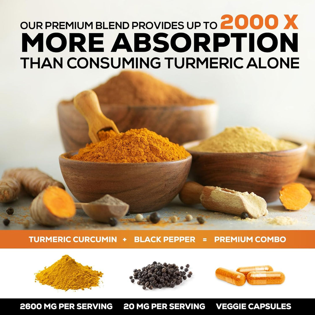 Turmeric Curcumin Supplement with Bioperine 95% Curcuminoids 2600Mg with Black Pepper for Best Absorption, Bottled in USA, Best Natural Vegan Joint Support, Nature'S Non-Gmo Tumeric - 240 Capsules