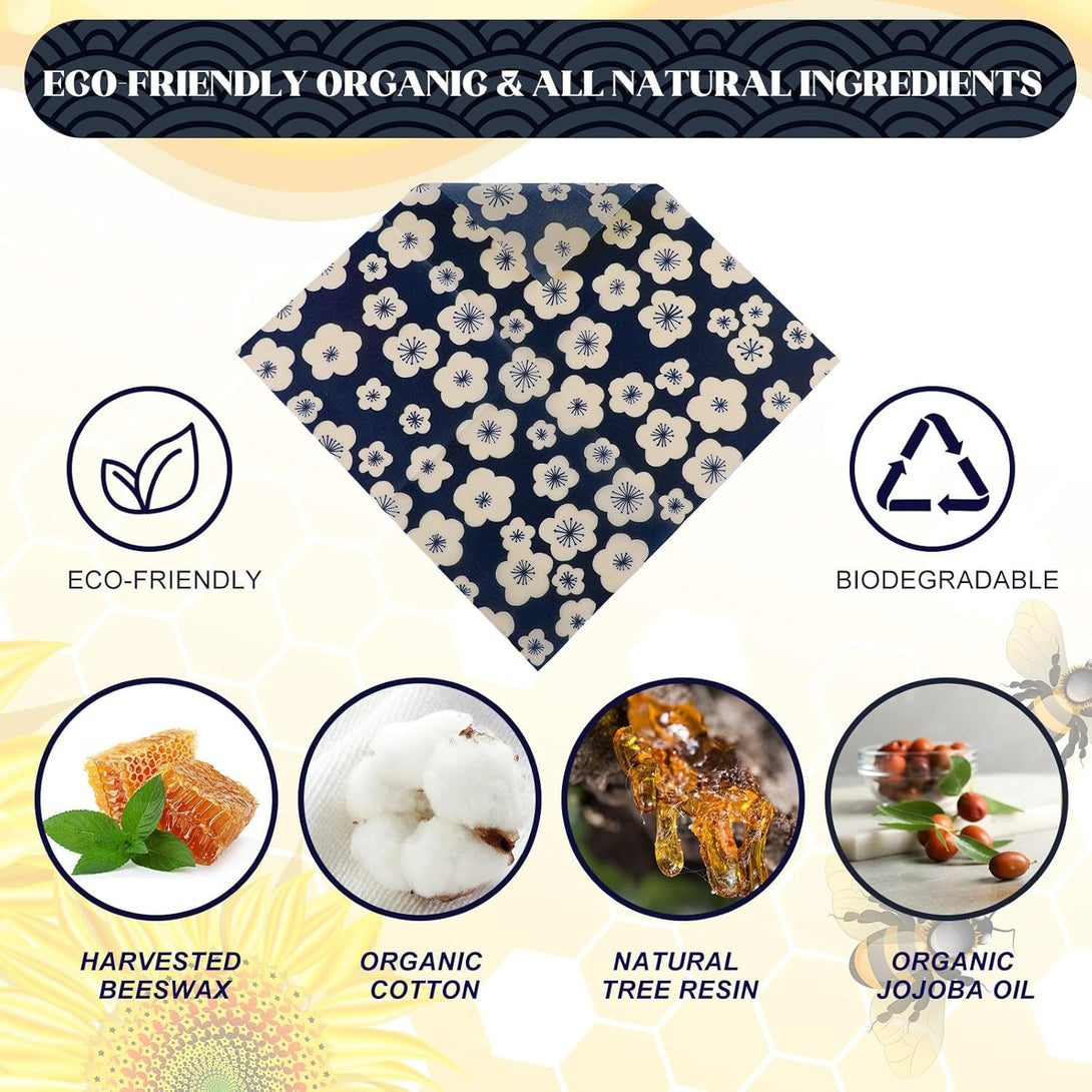 9 Pack Japanese Reusable Beeswax Wraps for Food Eco-Friendly Beeswax Wraps Bread Sandwich Wrapper Organic Sustainable Zero Waste Reusable Plastic-Free Food Storage Wrap 1 XL 3 Medium 5 S