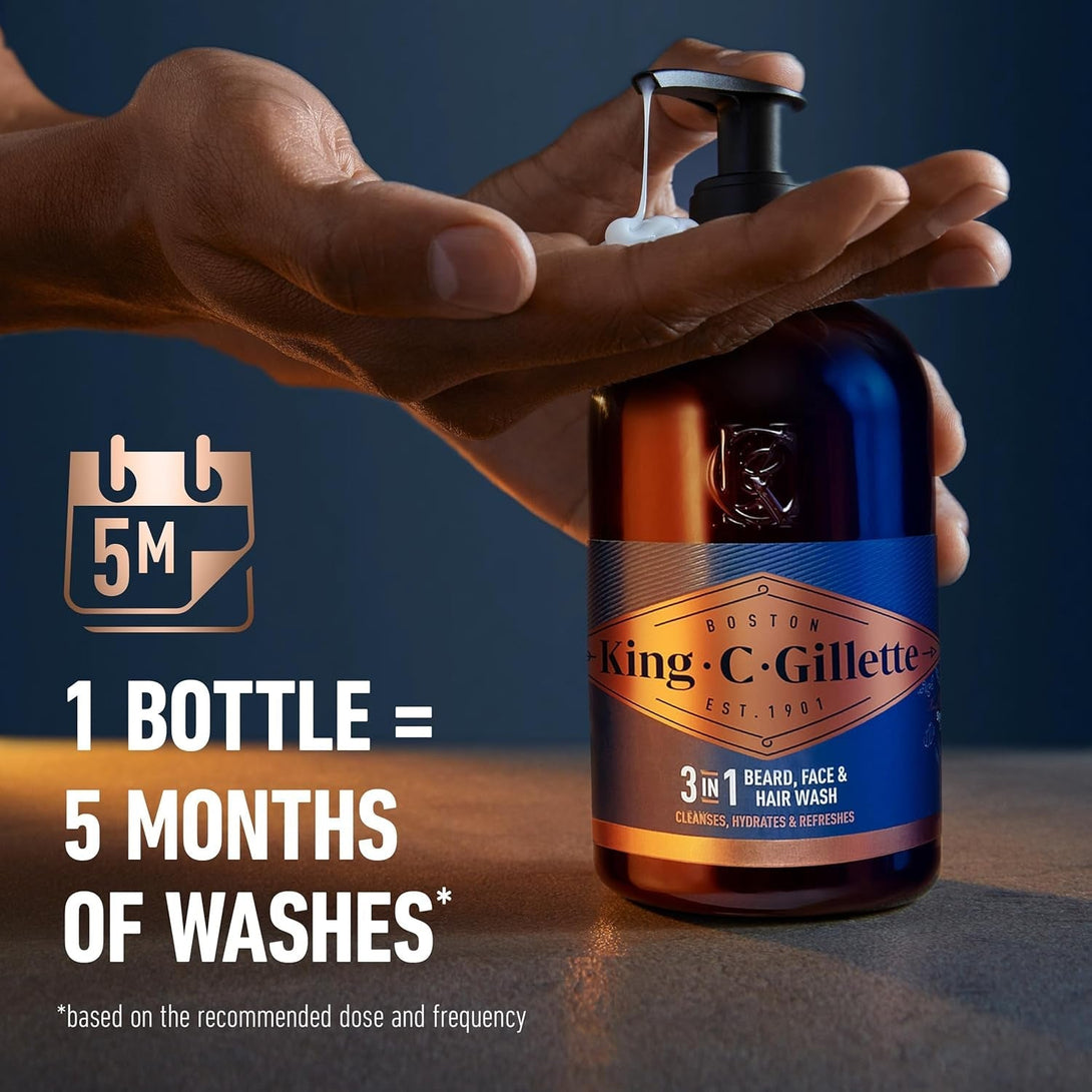 King C. Gillette Beard Wash, Mens Face Wash, 11 Oz, Infused with Argan Oil and Avocado Oil to Cleanse Hair and Skin