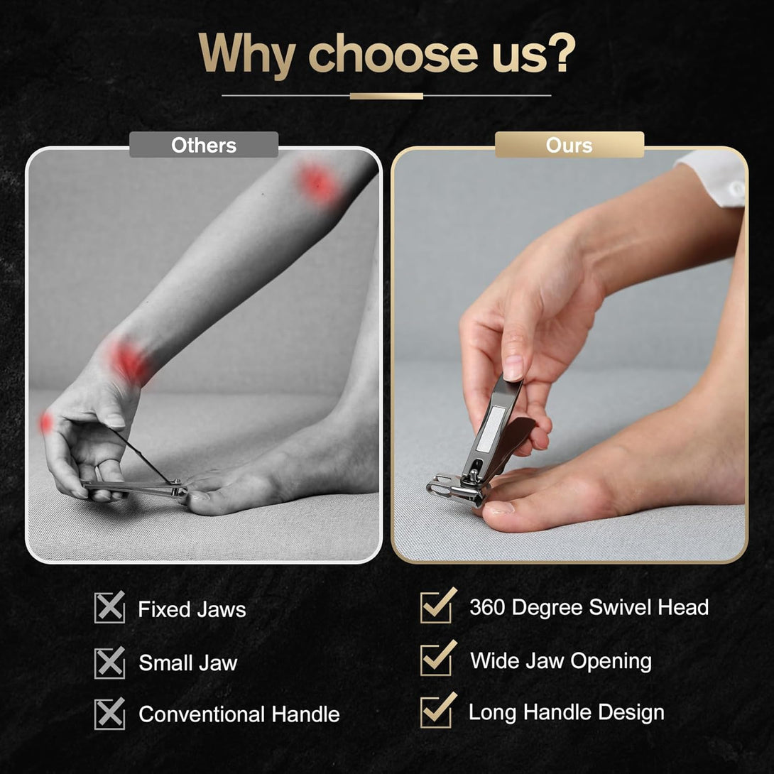 FERYES 360° Rotating Nail Clippers for Seniors, Long Handle Fingernail Clippers for Men and Women, Ergonomic EZ Grip Toenail Clippers for Thick Nails