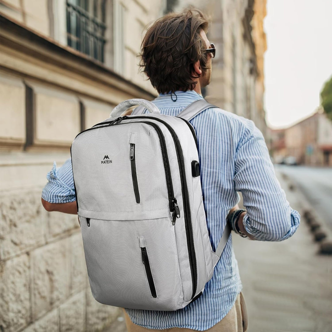 MATEIN Travel Backpack for Women, Extra Large 40L Carry on Backpack with USB Port & Shoe Compartment, Airplane Approved Travel Bag Fit 17" Laptop, Water Resistant Luggage Overnight Weekender Bag, Gray