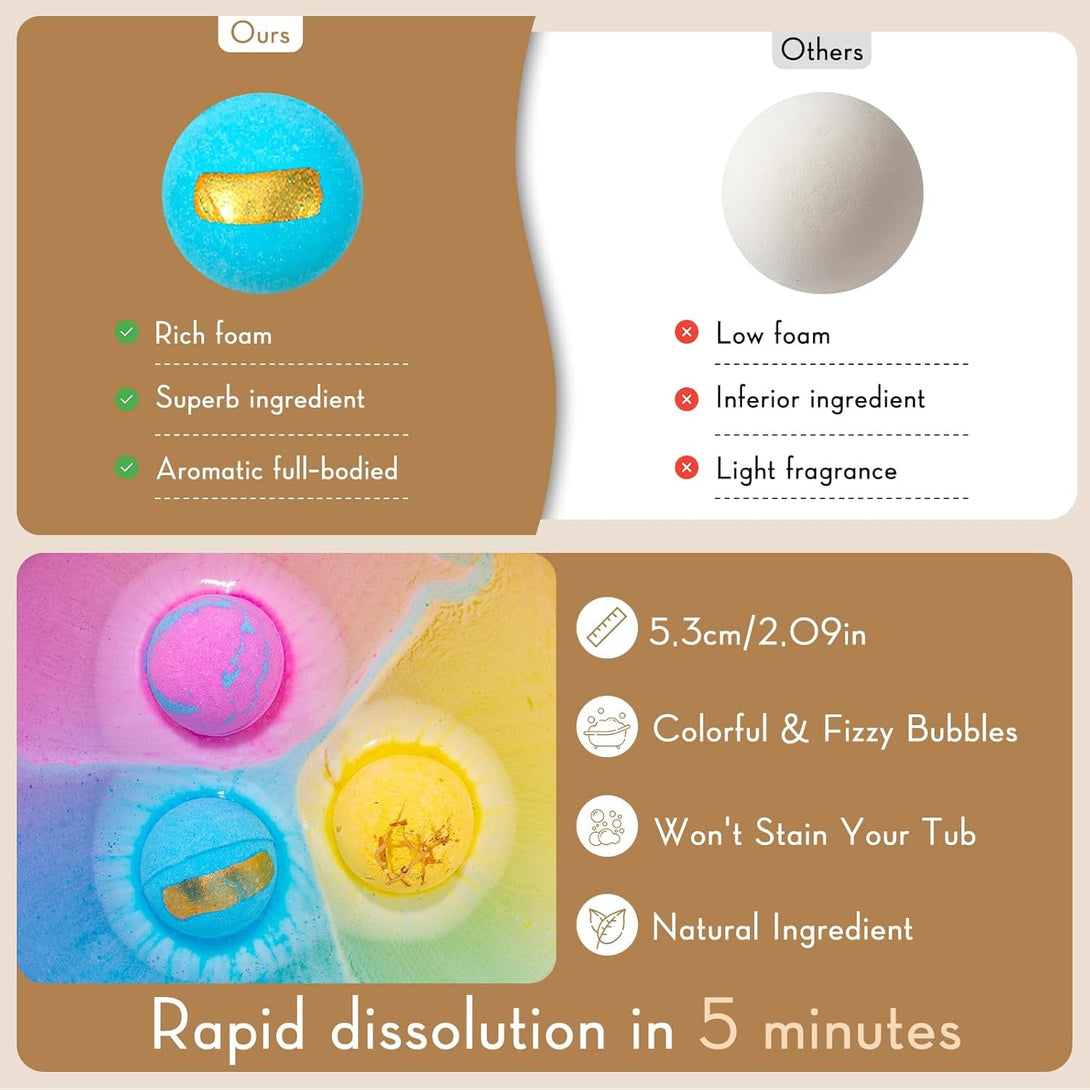 Bath Bombs for Women Gift Set, 12 Pack Handmade Bath Bombs Salt Balls, Perfect for Bubble Spa Relaxing, Moisturizing Dry Skin, Stress Relief, Birthday Valentines Gifts Idea for Men Women