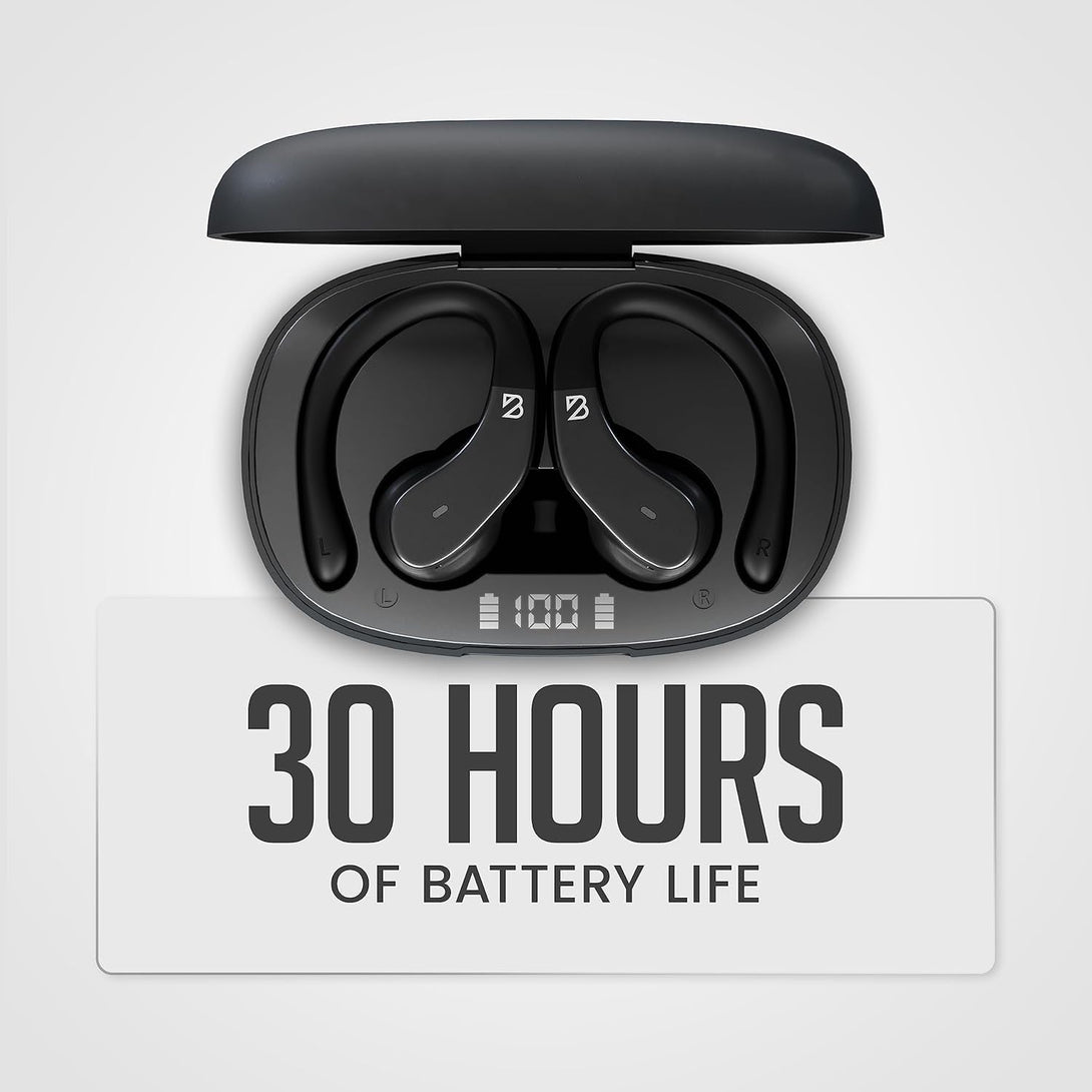 Back Bay Audio Runner 40 - Secure-Fit Wireless Earbuds, Running Bluetooth Earphones for Women and Men, Deep Bass Wrap around Earbuds for Small Ear Canals with Earhooks, Sweatprooof over the Ear Buds