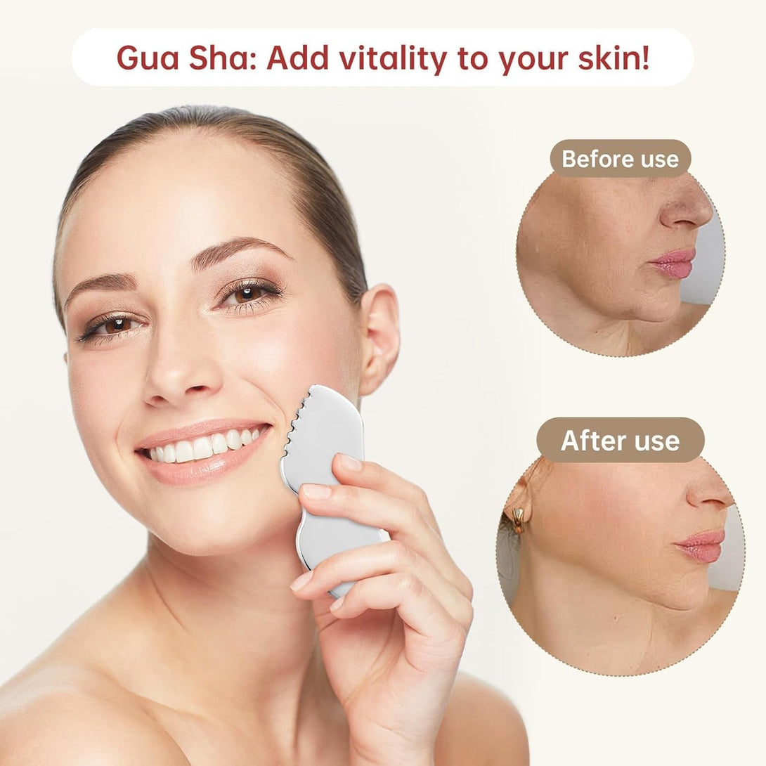 Stainless Steel Gua Sha Facial Tools Mothers Day Gifts for Mom Metal Detail Gua Sha Stone Body Lymphatic Drainage Massager Face Guasha Face Sculpting Tool Skin Care