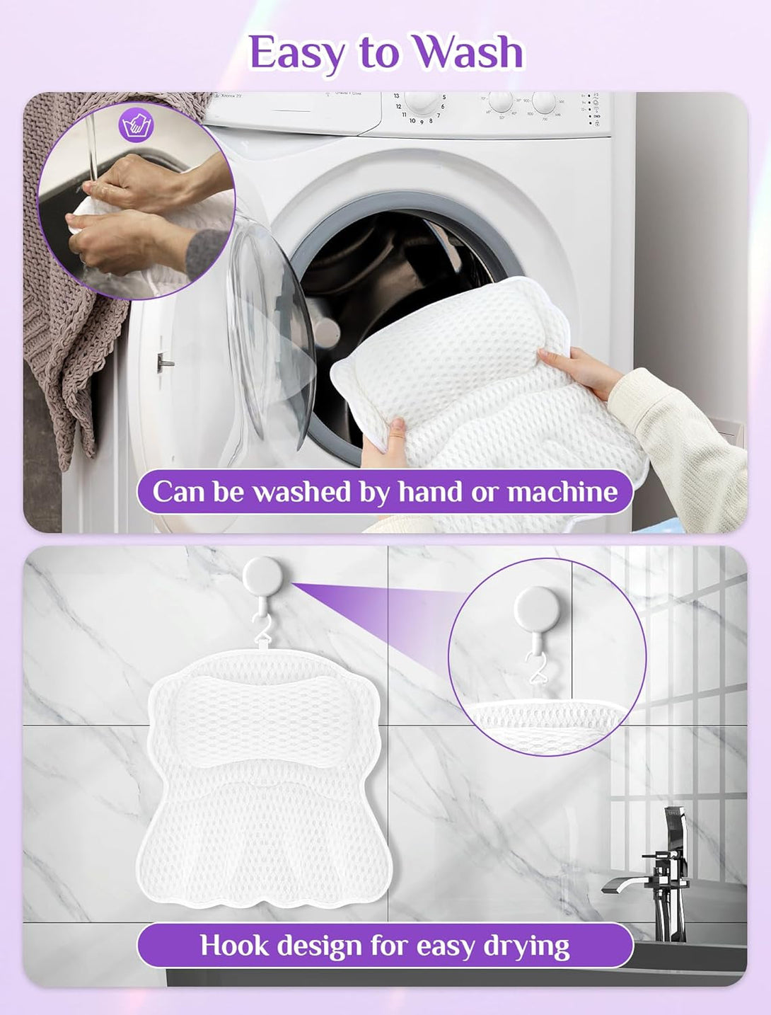 Bath Pillow Luxury Bathtub Pillow, Gliship Bath Tub Pillows for Head and Neck, Bath Cushion for Tub with Soft 4D Air Mesh Fabric 6 Non-Slip Suction Cups, Fit All Tub Relaxing Bath Accessories Spa Gift