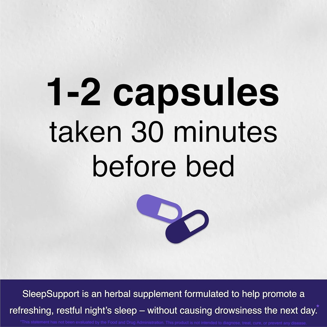 Sleepsupport - Natural Sleep Aid for Adults to Help Promote Calm and Relaxation - Organic Sleep Supplement with Ashwagandha, Valerian Root, Magnesium, Melatonin, Glycine, L-Tryptophan - 60 Capsules