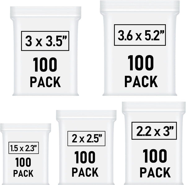 500 Pcs Small Plastic Bags, Small Zip Lock Bags, Mini Baggies, Jewelry Bags Clear Plastic, 5 Assorted Sizes, Resealable Poly Bags for Pill, Storage, Candy, Packaging