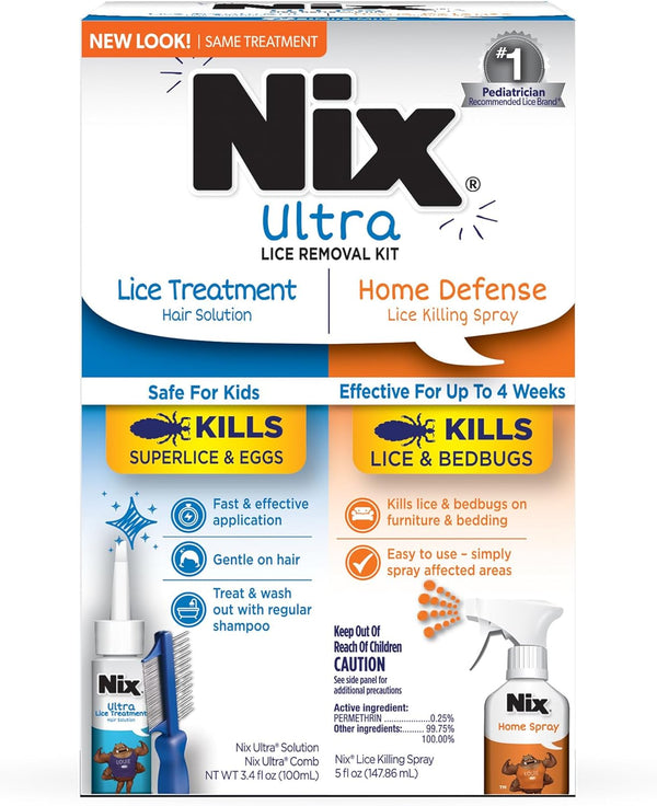 Nix Lice Removal Kit - Lice Treatment Hair Solution and Comb, Home Defense Bedbug and Lice Killing Spray (Pack of 2) (Packaging May Vary)