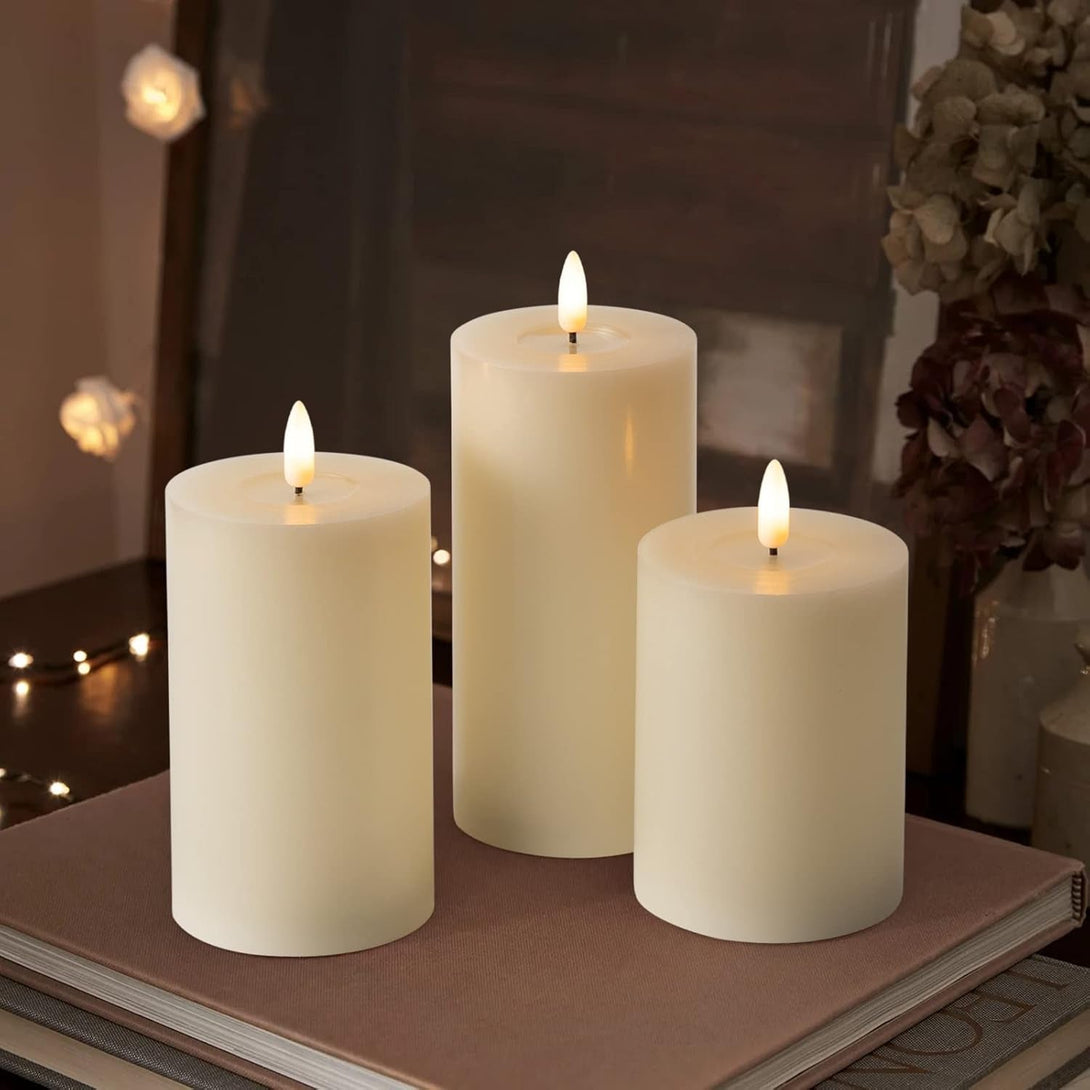 ANGELLOONG Flickering Flameless Candles with Remote, Real Wax Battery Operated Candles with Timer, Fake LED Pillar Candles for Wedding Holiday Farmhouse Home Decor, Ivory