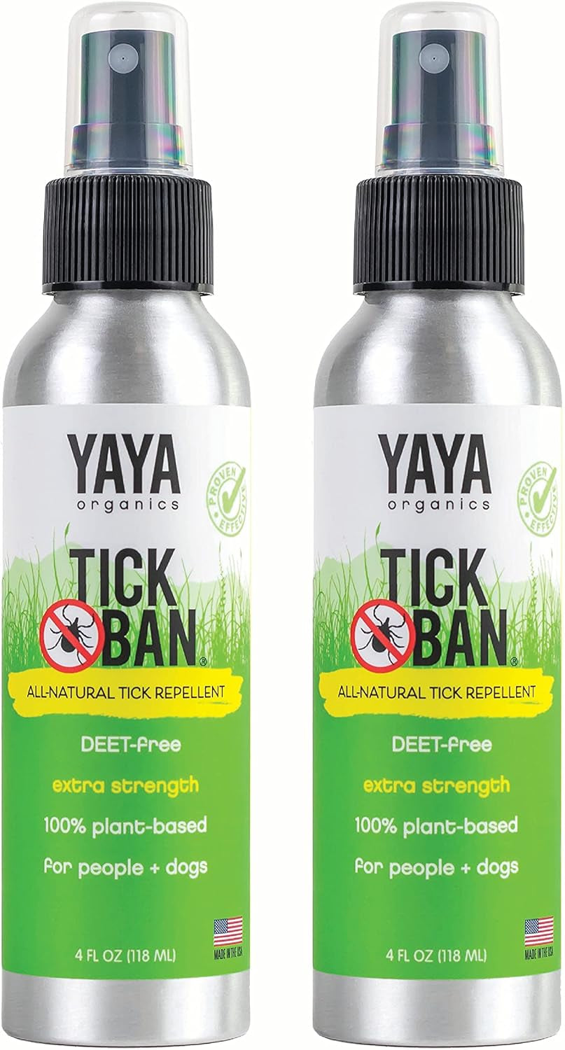 Yaya Organics Tick Ban | Extra Strength Tick Repellent Made with Essential Oils and All Natural, DEET Free Ingredients | Proven Effective, Safe for Adults, Kids and Dogs | 4 Ounce 2 Pack