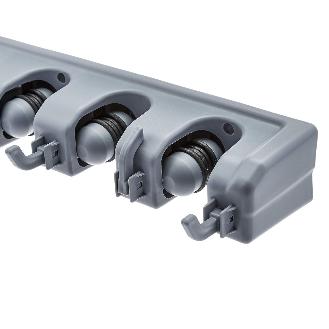 Amazon Basics Rectangular Heavy Duty, Wall Mount Storage Broom, Mop Holder or Tool Organizer with Hooks and Slots for Home, Garage, Garden, Laundry, or Kitchen, 2.36 X 16.9 X 3.35 In, Gray