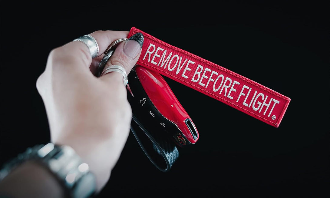 AIXEPA 10X Remove before Flight Red/White Key Chain 5.5" X 1" (10 Pack)