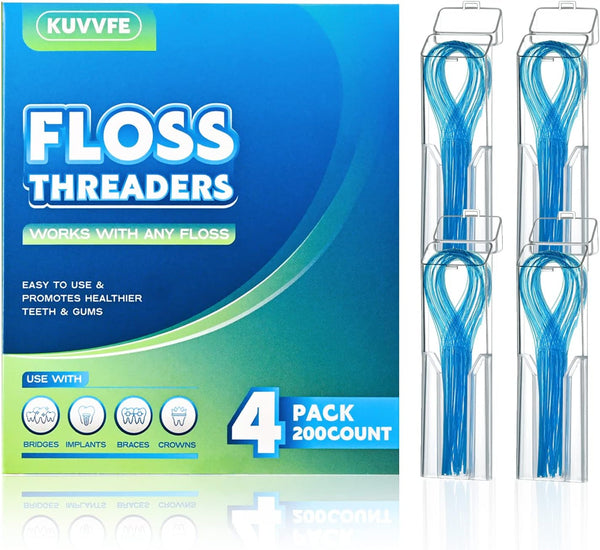 Floss Threaders,Deep Clean Floss for Braces, Bridges, Implants|200Count (Pack of 4)