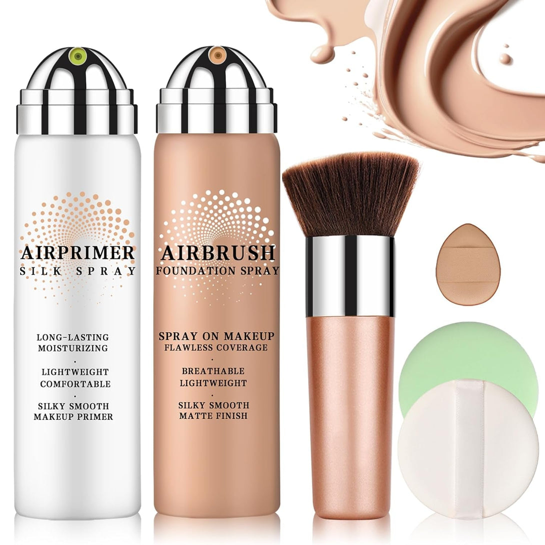Airbrush Foundation Makeup with Primer,Breathable Blendable Foundation Full Coverage with Anti-Aging Ingredients for Smooth Radiant Skin (01 Natural)