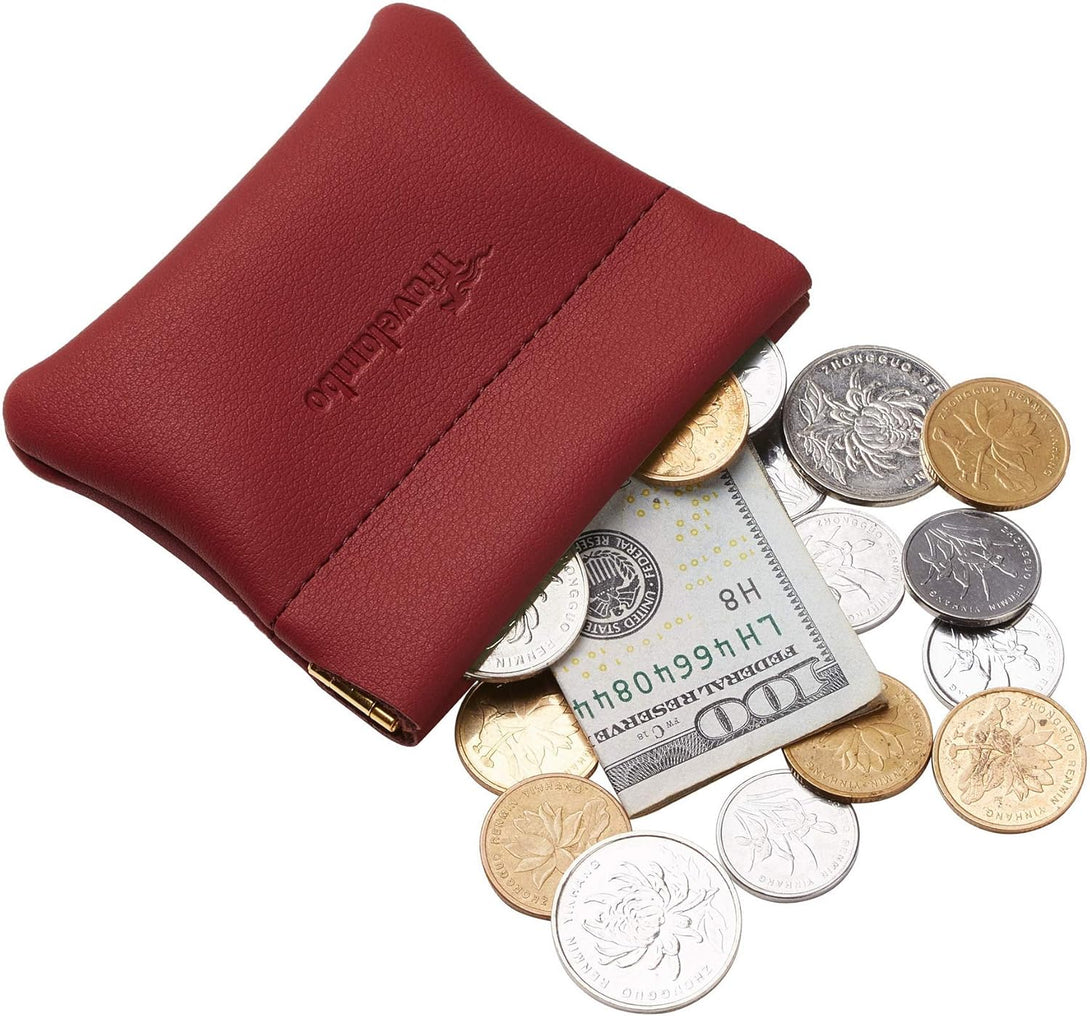 Travelambo Leather Squeeze Coin Purse Pouch Change Holder for Men & Women