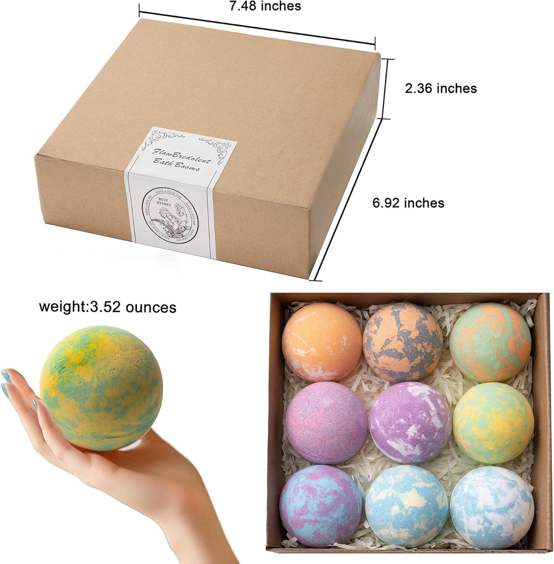 Bath Bomb for Women, 9Pcs Handmade Bubble Bathbombs with Natural Essential Oils, Coco Butters, Holiday Gift for Mother, Wife, Girlfriend, Floral Scents, Rich Bubble and Relaxing Spa Bath