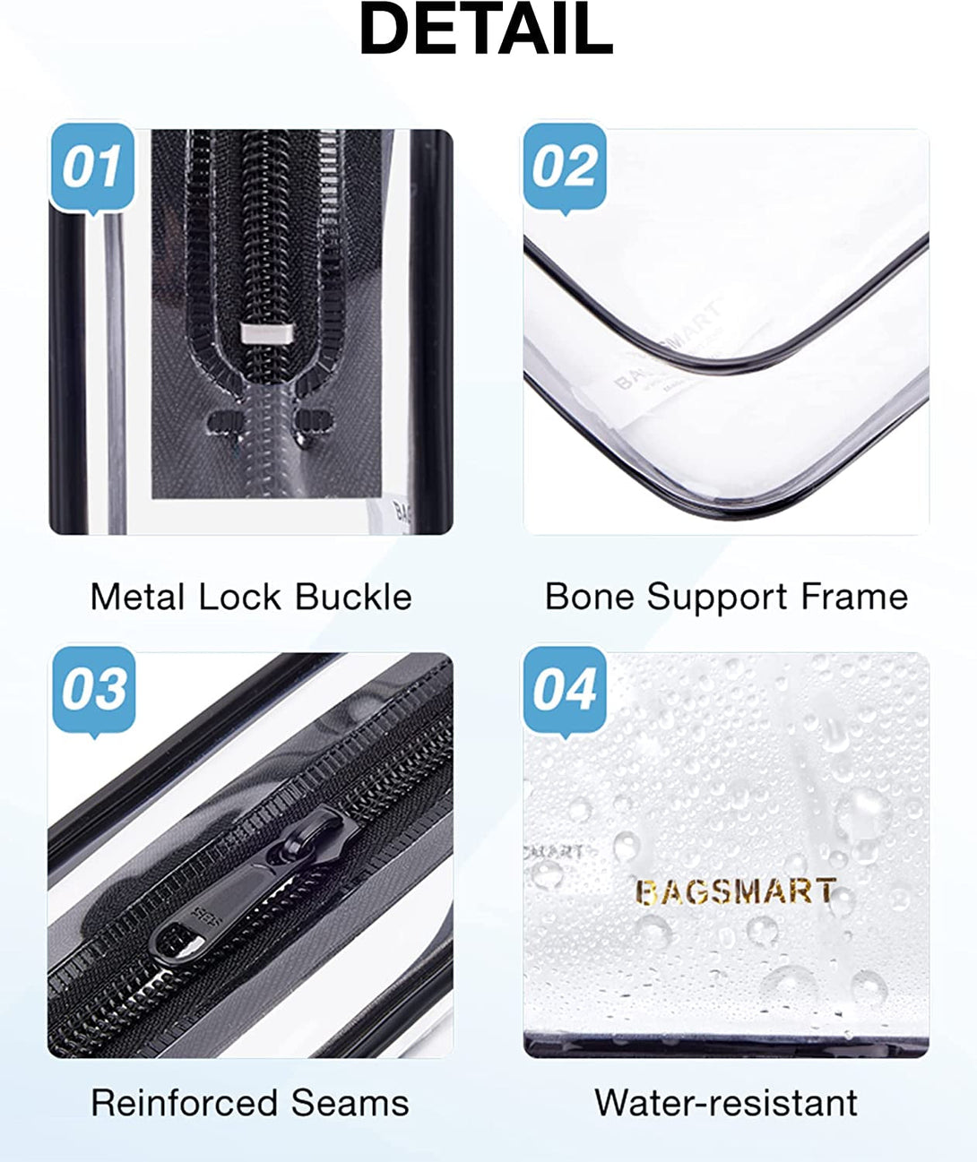 BAGSMART Clear Toiletry Bag, 2 Packs TSA Approved Water Resistant Quart Size Travel Organizer, Airport Airline Travel Essential Carry on Makeup Cosmetic Bags for Women, Black