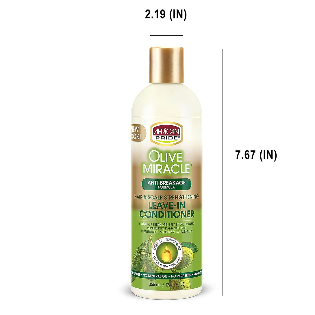 African Pride Olive Miracle Leave-In Conditioner (3 Pack) Enriched with Olive Oil and Tea Tree to Seal in Moisture and Prevent Breakage. 12Oz.