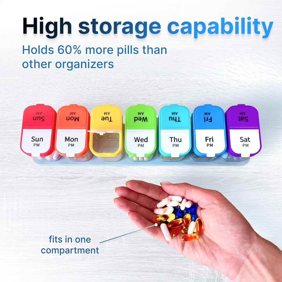 Extra Large Weekly Pill Organizer - XL Daily Pill Box - 7 Day Am Pm Pill Case Jumbo Pill Container for Supplements Big Pill Holder Twice a Day Oversized (Rainbow)