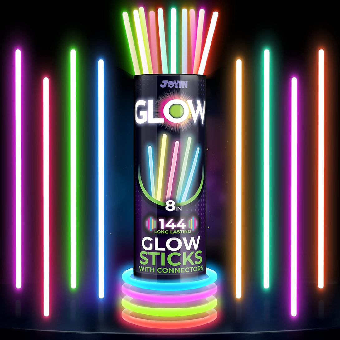 JOYIN 144 Pcs Glow Sticks Bulk 8" Glowsticks, Party Favor Glow Stick Bracelets Necklaces, Glow in the Dark Party Favors, Easter, Christmas, Halloween Party Supplies Pack