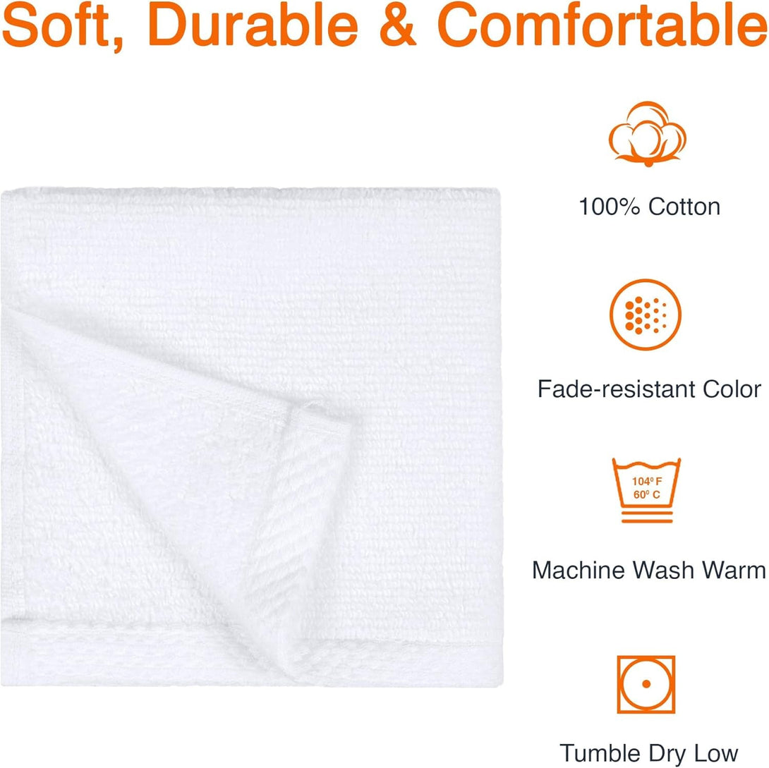 Amazon Basics Cotton Washcloths, Quick-Dry, 12" X 12", 12-Pack, White