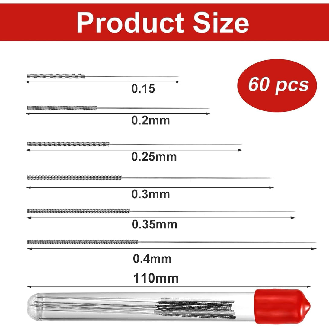 60Pcs 3D Printer Nozzle Cleaning Kit, 0.15/0.2/0.25/0.3/0.35/0.4Mm Stainless Steel 3D Printing Nozzle Needles 3D Printer Nozzle Cleaning Needles for 3D Printer Accessory