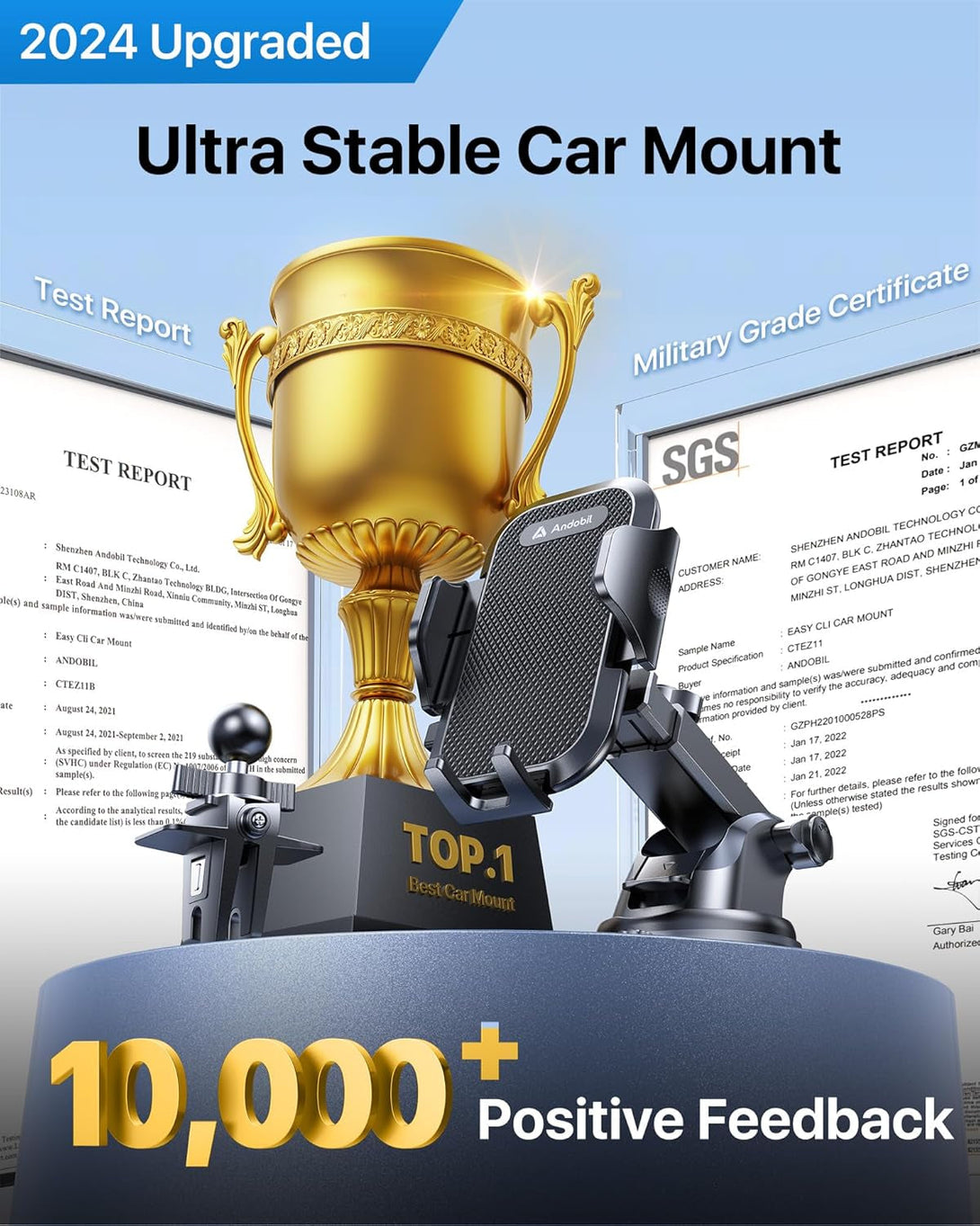 Andobil Car Phone Holder Mount (Strong Suction&Bumpy Road Stable) Phone Holders for Your Car, Cell Phone Car Mount for Windshield Dash Vent Truck Cradle Stand for Iphone 16 15 Pro Max 14 13 12 Samsung