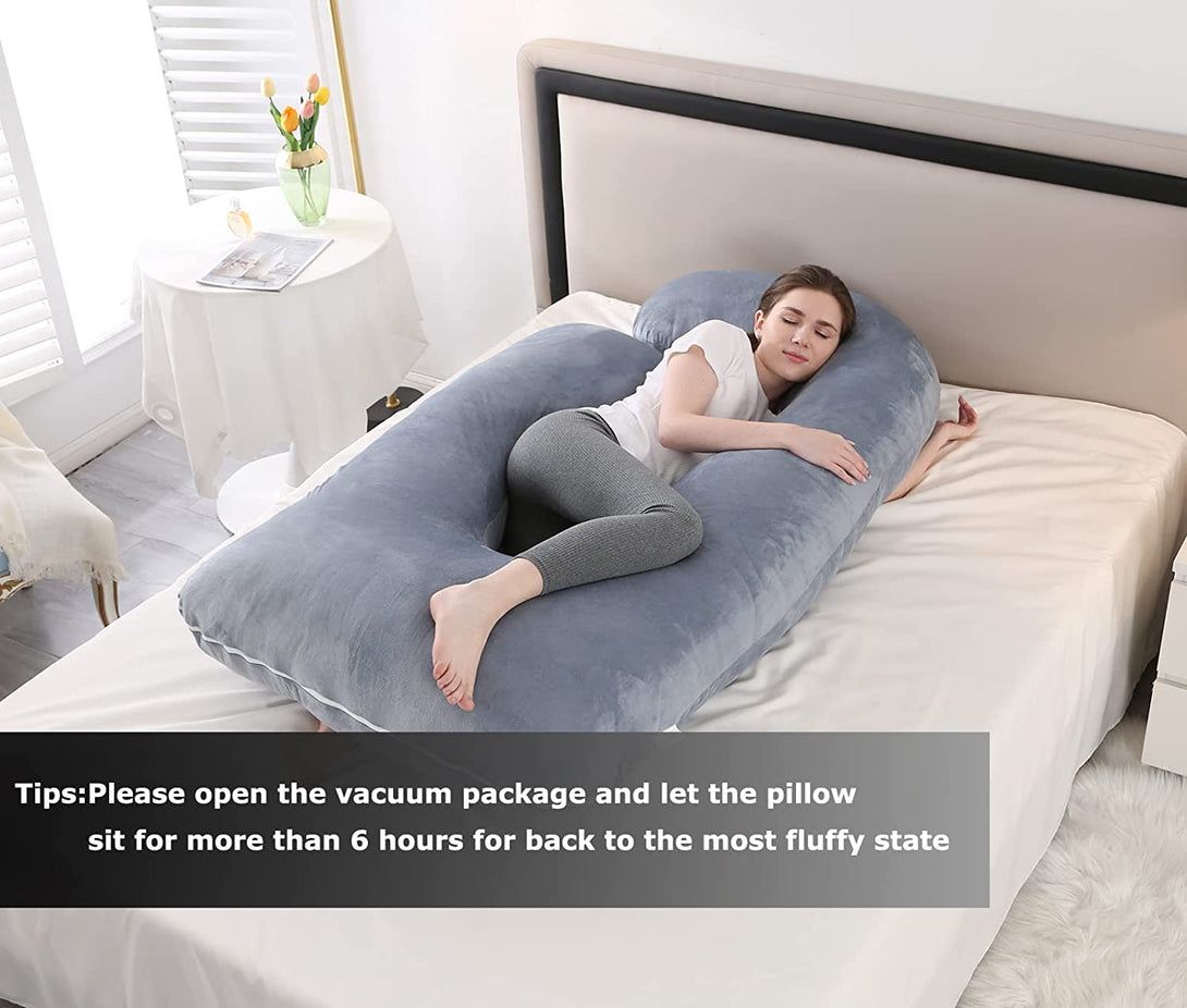 Pregnancy Pillow J Shaped Full Body Pillow with Velvet Cover Grey Maternity Pillow for Pregnant Women,57 Inch Full Body Pillows